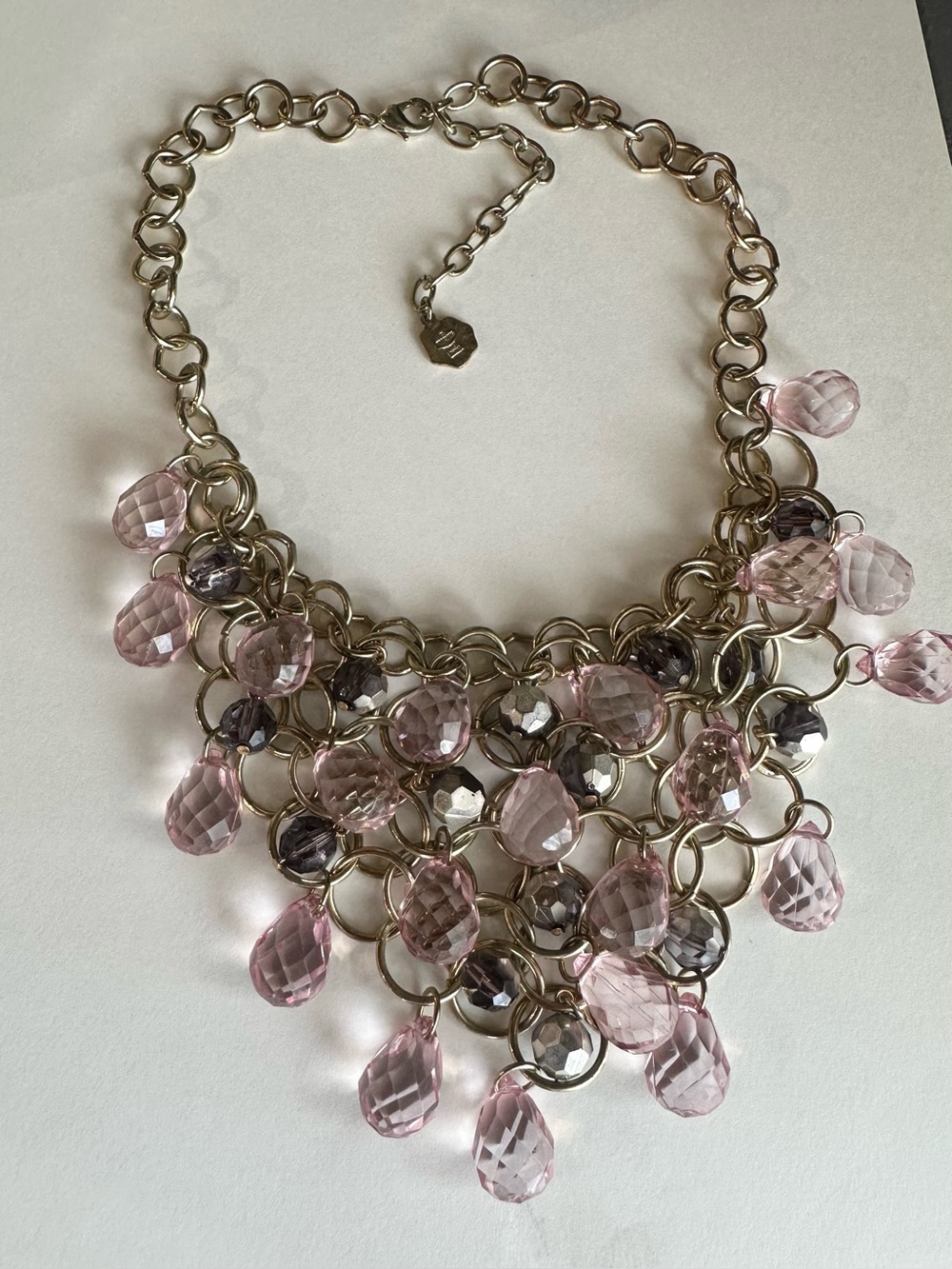 RJ Graziano lilac & smoky crystal bib necklace